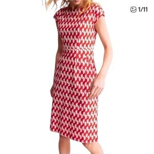 Boden Florrie Red & White Geometric Cap-Sleeve Midi Dress size 8L